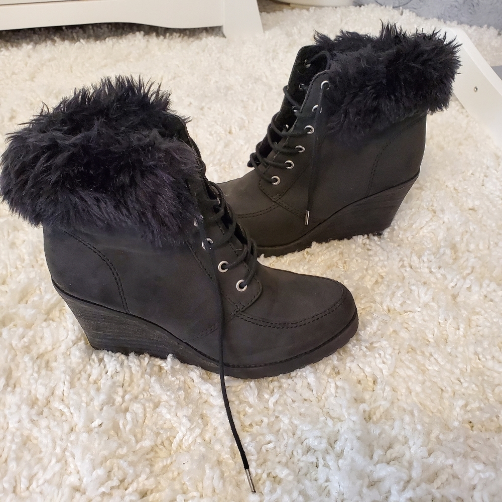 Sold.Faux Fur Boot Wedges